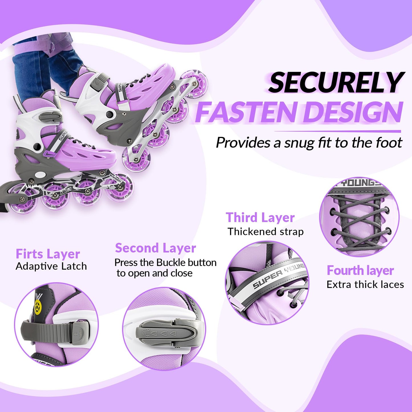 SUPER YOUNGSTER Adjustable Inline Skates for Boys Girls Ages 4-12 with Light Up Wheels, Roller Skates Blades for Youth Kids Indoor & Outdoor Beginners