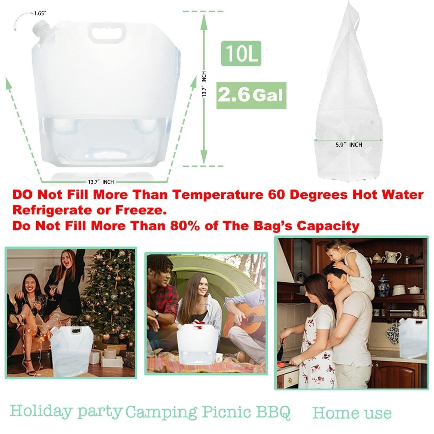 42Gallon(160Litres) Water Storage Containers, Emergency Water Storage 16PCS×2.6Gallon/10L，Collapsible Water Containers, for Fishing, Camping, Hiking&Survival Kit.