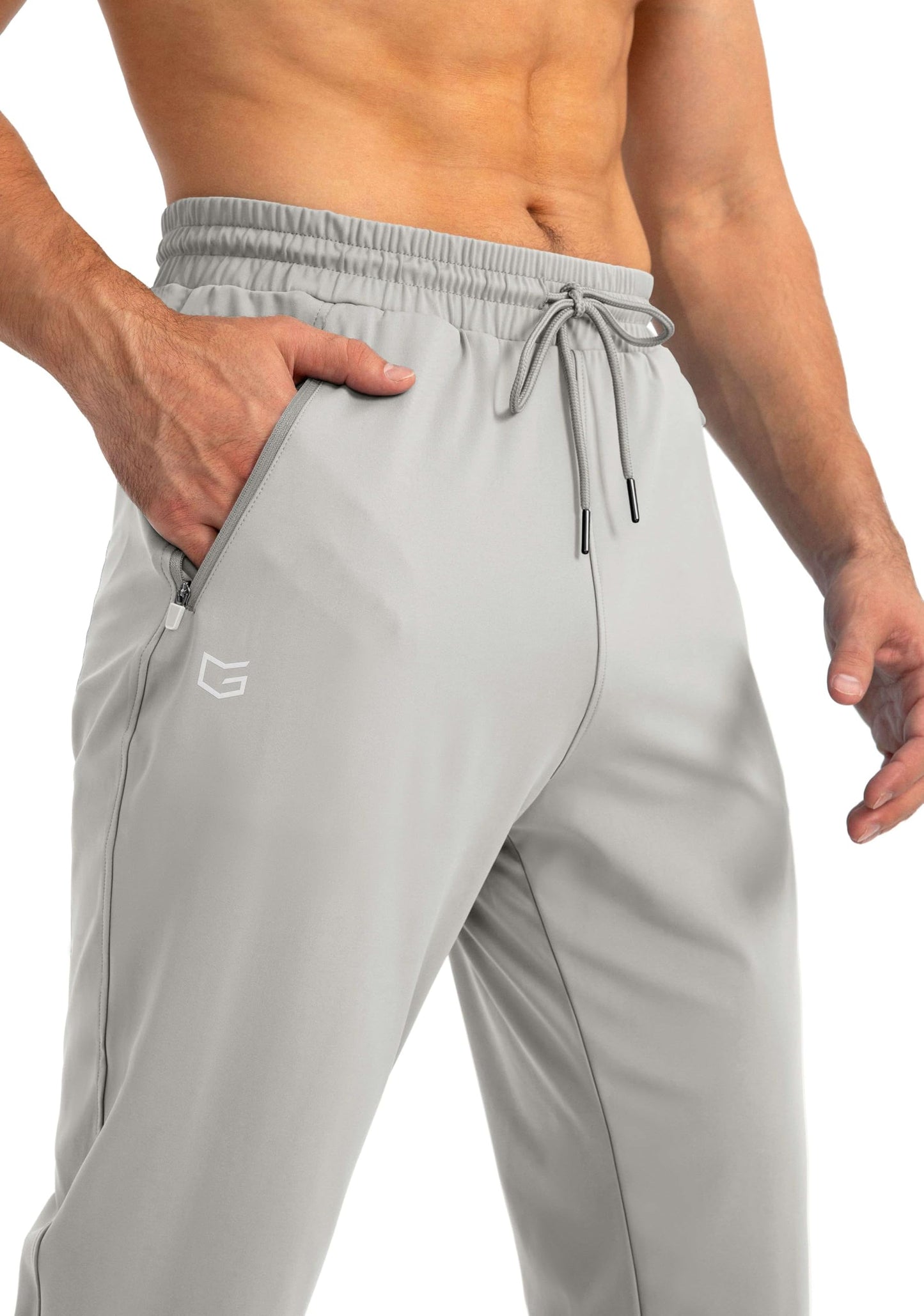 G Gradual Men's Sweatpants with Zipper Pockets Tapered Joggers for Men Athletic Pants for Workout, Jogging, Running (Bright Grey, Medium)