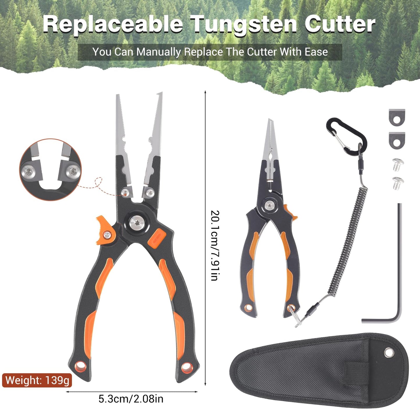Super Corrosion Resistant 17-4 Stainless Steel Fishing Pliers With Replaceable Tungsten Carbide Cutters/Non-Slip Handles Saltwater Fishing Gear Gifts For Men