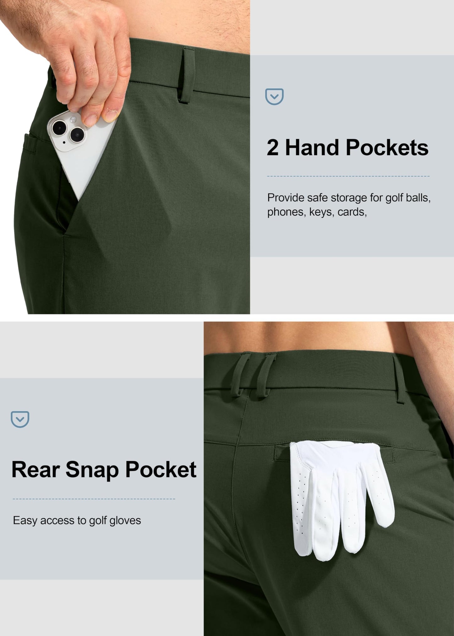 Pudolla Men's Golf Pants Work Dress Comfy Pants Casual Slacks Trousers with Pockets(Army Green 28Wx32L)