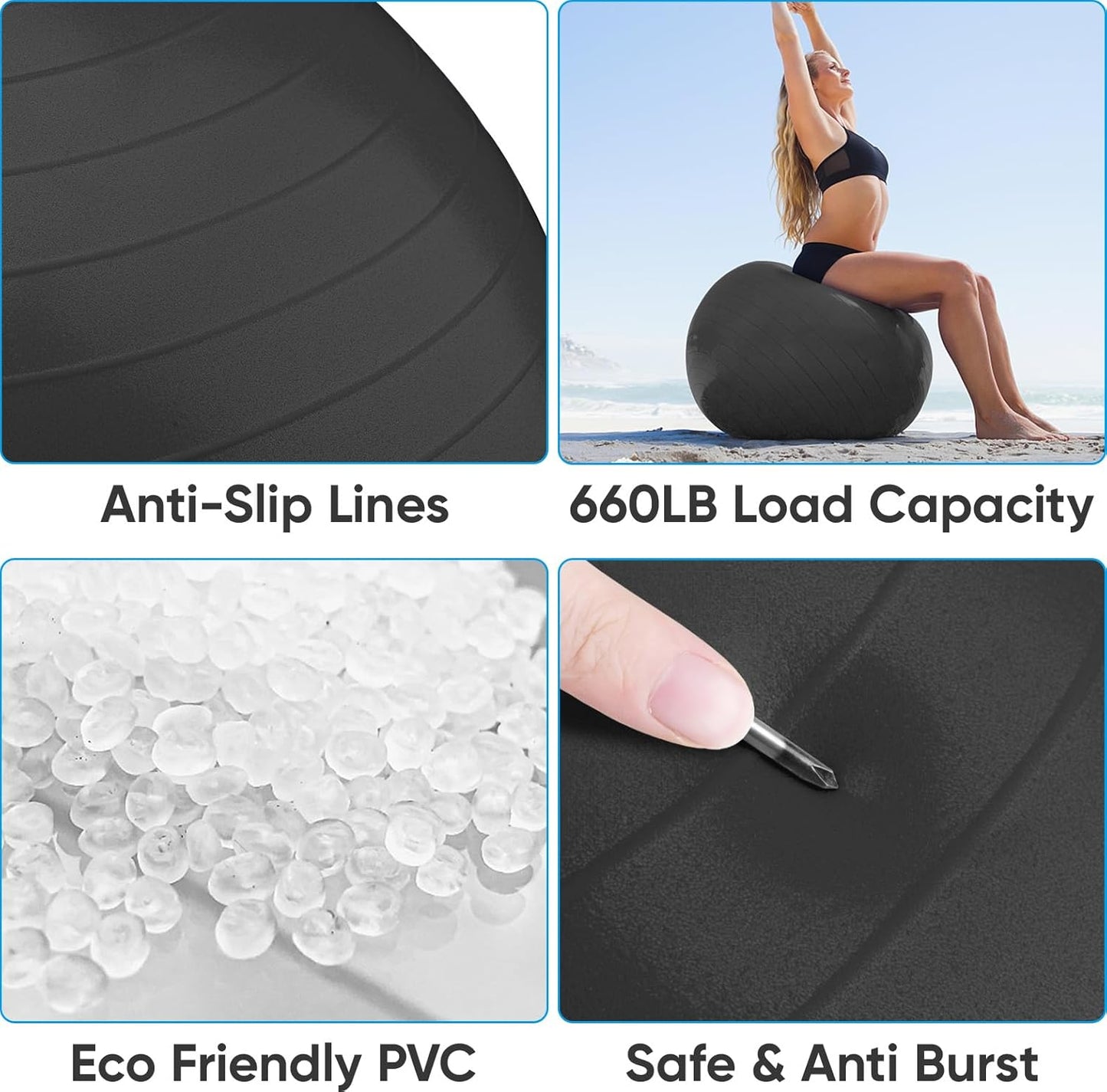 APEXUP Yoga Ball - Anti-Slip Heavy Duty Exercise Ball for Fitness, Core Workout & Balance Training | 5 Sizes Available