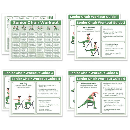 Auroscent Senior Exercise Chair Workout Poster, 30-Day Stretching and Gentle Seated Exercise Chart