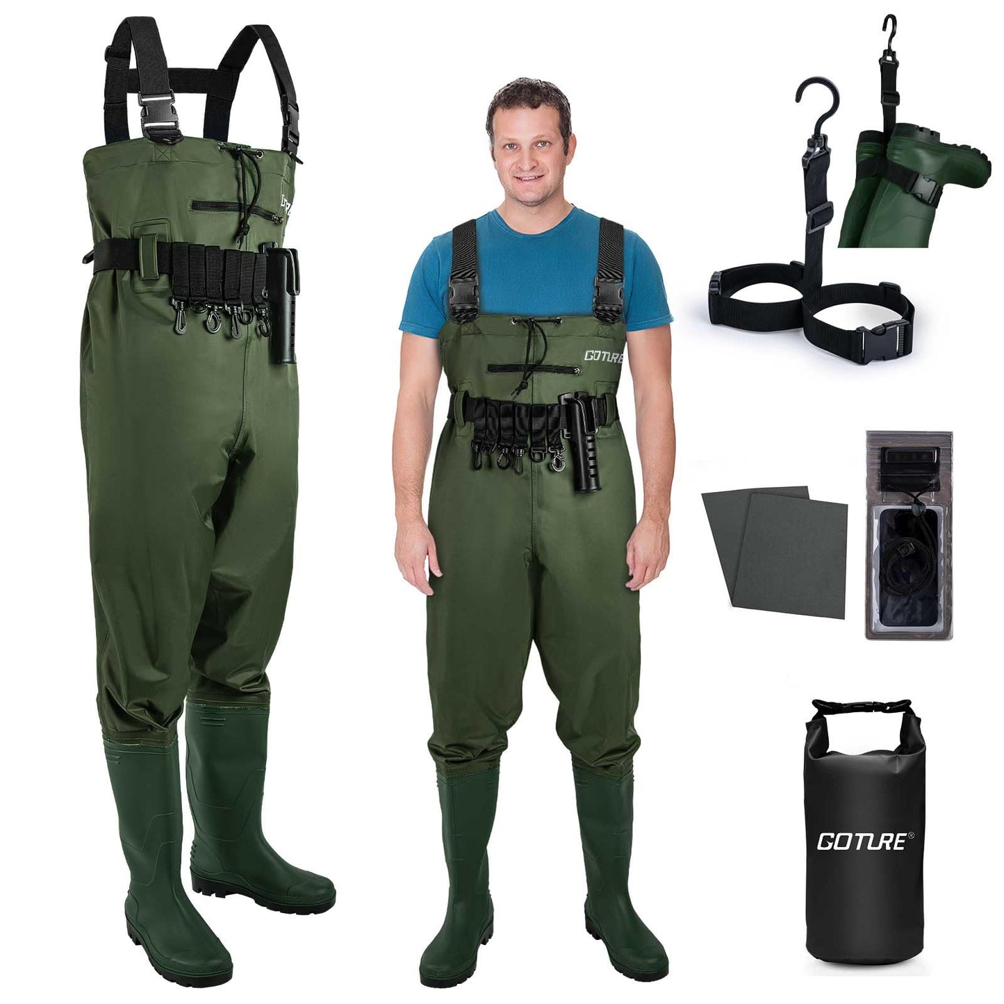 Goture Bootfoot Chest Fishing Wader 2-Ply Nylon & PVC Waterproof Men Women