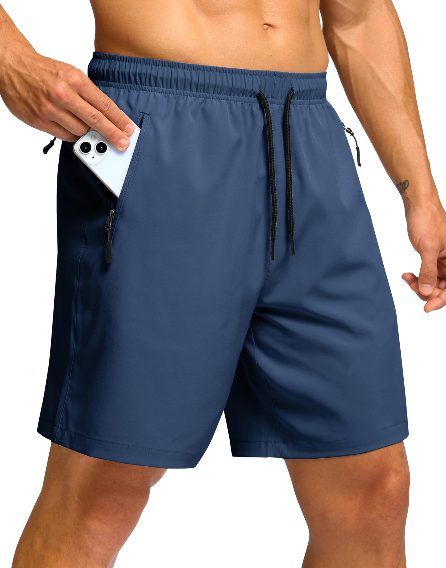 G Gradual Men's Hiking Shorts 7"/9" Lightweight Athletic Shorts for Men Quick Dry Stretch Casual Shorts with 3 Zipper Pockets(7inch,Dusty Blue,L)