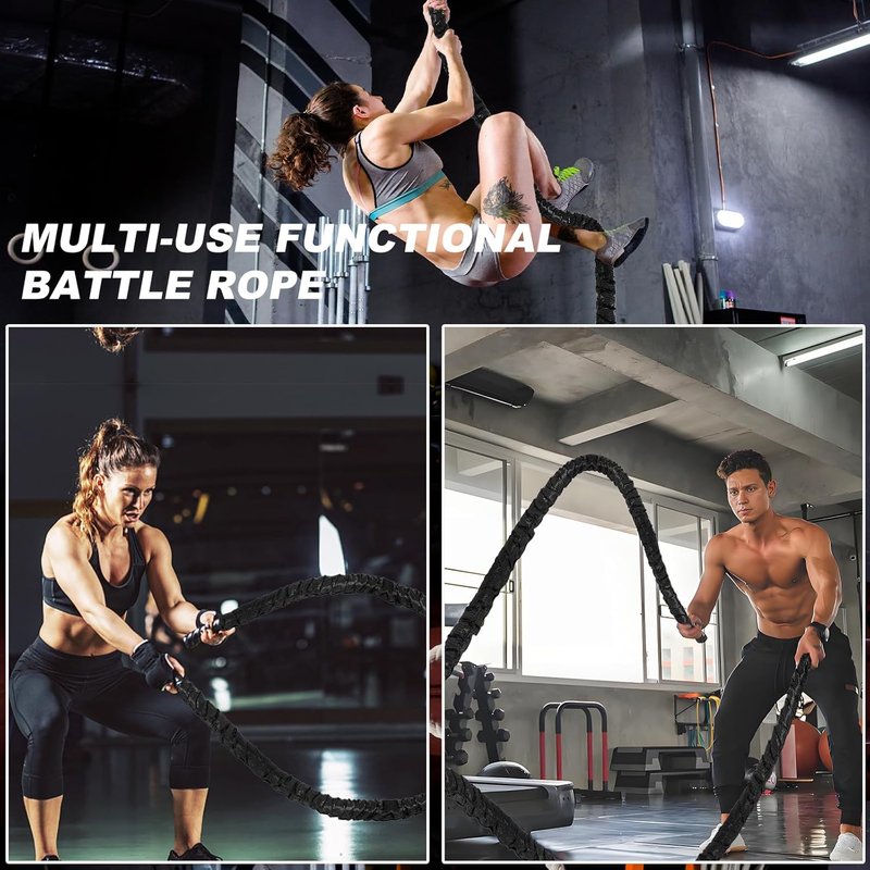 Battle Rope - Heavy Duty 1.5 Inch Diameter | 30FT/40FT/50FT Pink Exercise Ropes for Home Gym Workouts