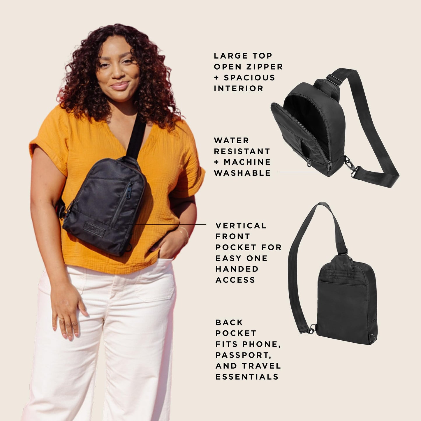 Moby Transit Cross-Body Bag - Sling Bag for Women and Men - Adjustable Straps to Custom-Fit - Black