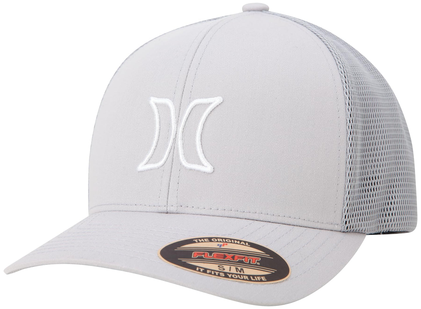 Hurley Mens Trucker Hat - Lightweight Breathable Stretch Mesh Back Curved Bill Baseball Cap with 3D Front Icon Logo, Size Large-X-Large, Light Grey