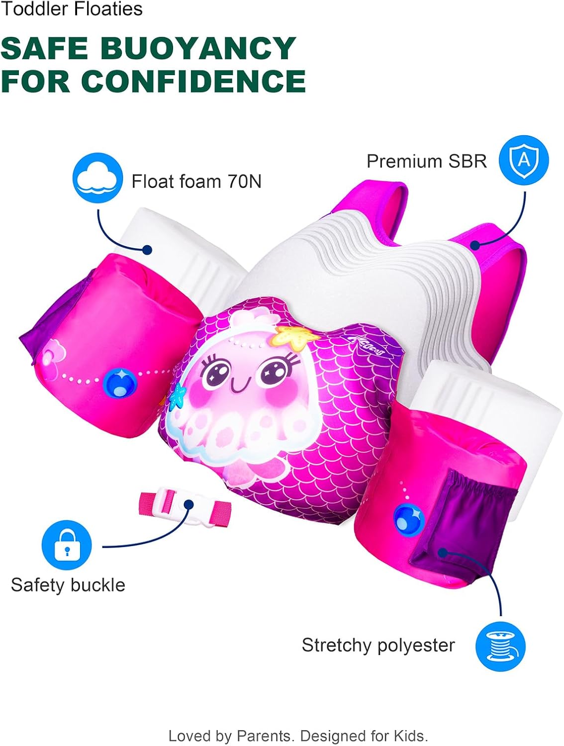 AEOCOO Puddle Float Jumper - Toddler Swim Vest for Ages 1-9 | Pool Floats with Arm Floaties & Water Wings