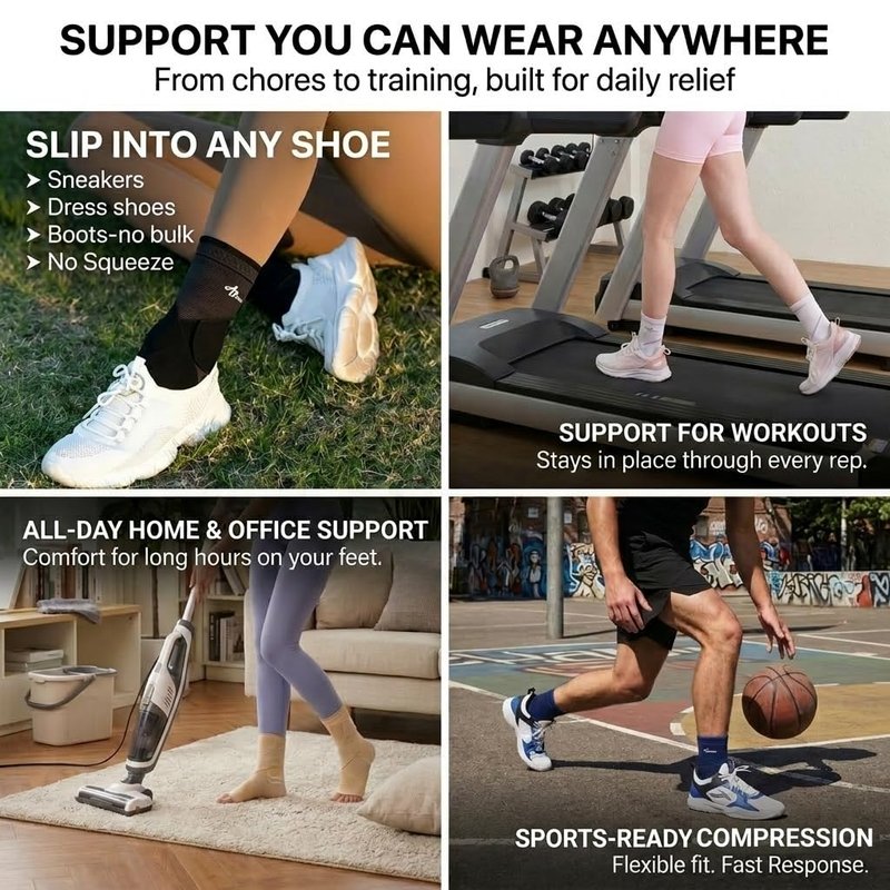 ABIRAM Ankle Brace for Men & Women - Adjustable Compression Sleeve with Wrap, Ion-Matrix Support for Sprained Ankle, Plantar Fasciitis, Achilles Tendonitis Relief - Breathable Gear for Running, Sports