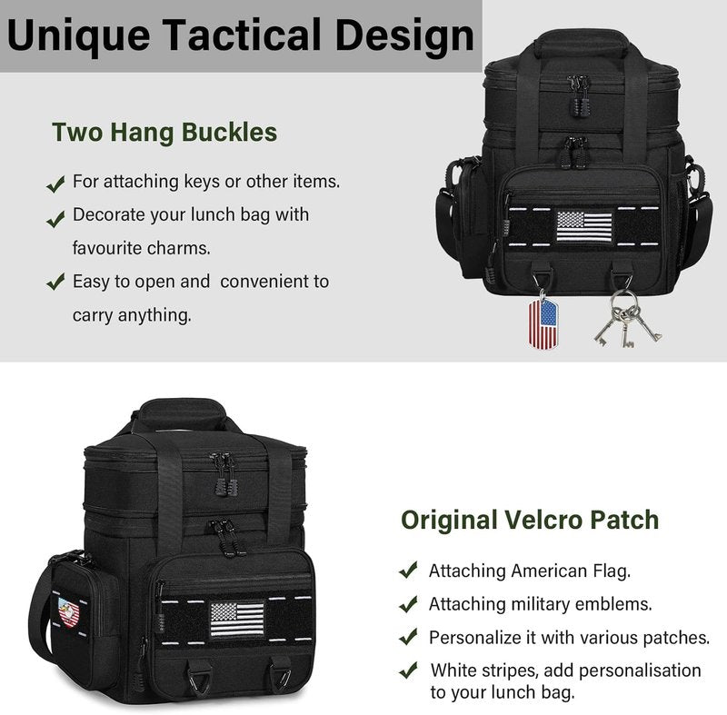 Expandable Tactical Lunch Box - Large Insulated Cooler Bag | Heavy Duty, Leakproof, 16L, Black for Work & Outdoor Use