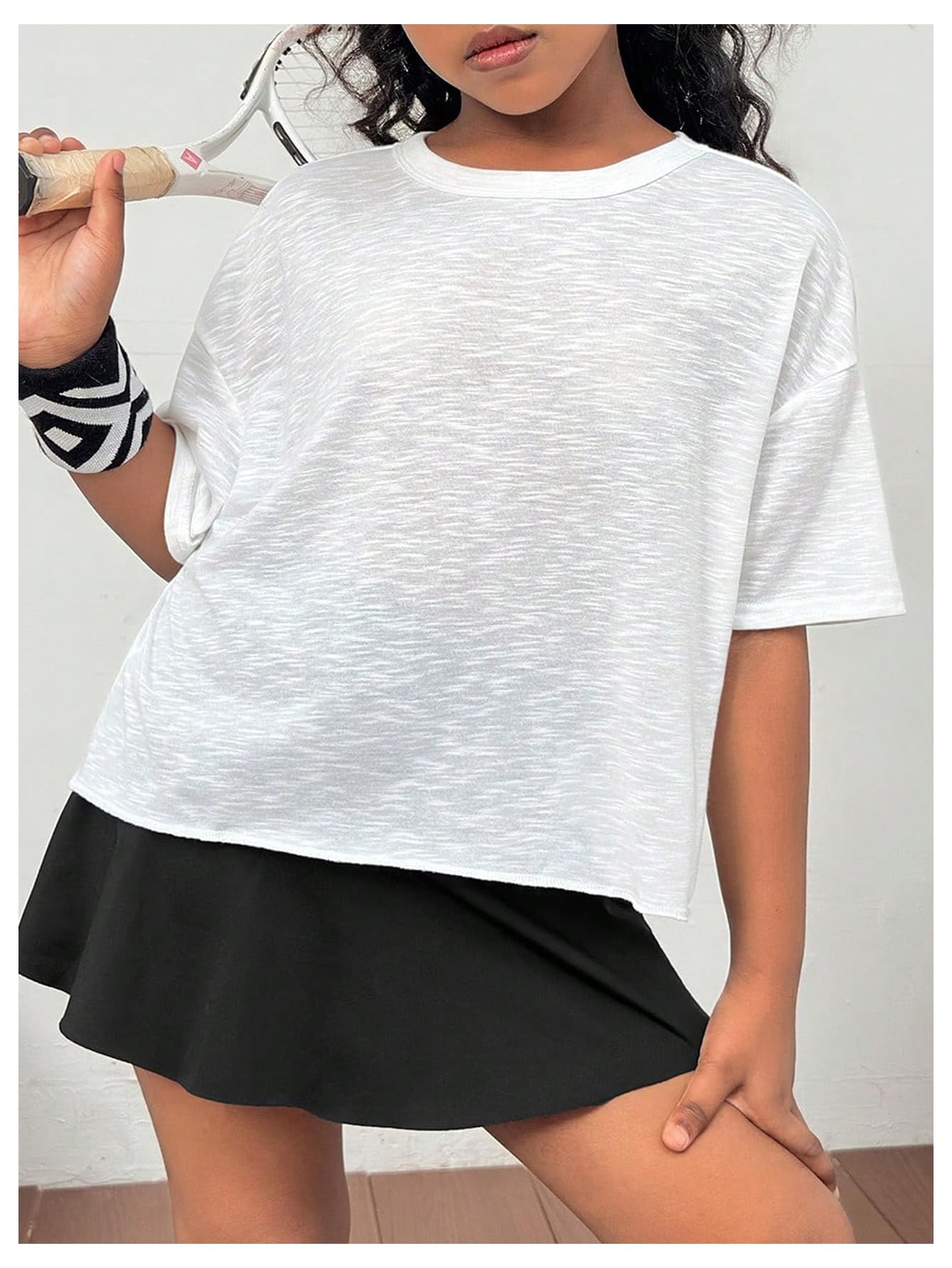 SOLY HUX Girl's Open Back Workout Tops Cute Short Sleeve Shirt Running Athletic T Shirts Summer Clothes Plain White 9Y