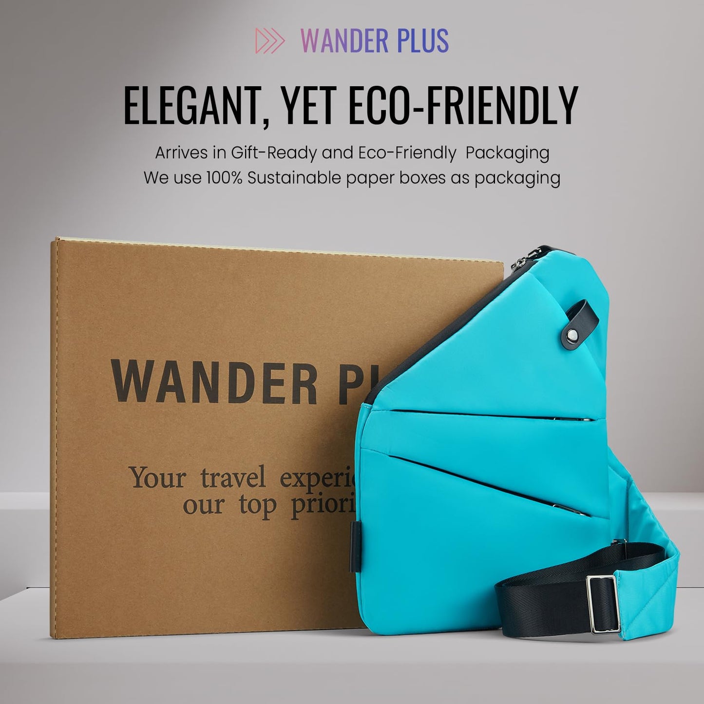 WANDER PLUS Anti Theft Crossbody Bag, Sling Chest Bags for Women Men, Shoulder Bag Anti-Theft Design for Travel, Sport, Work (Blue)