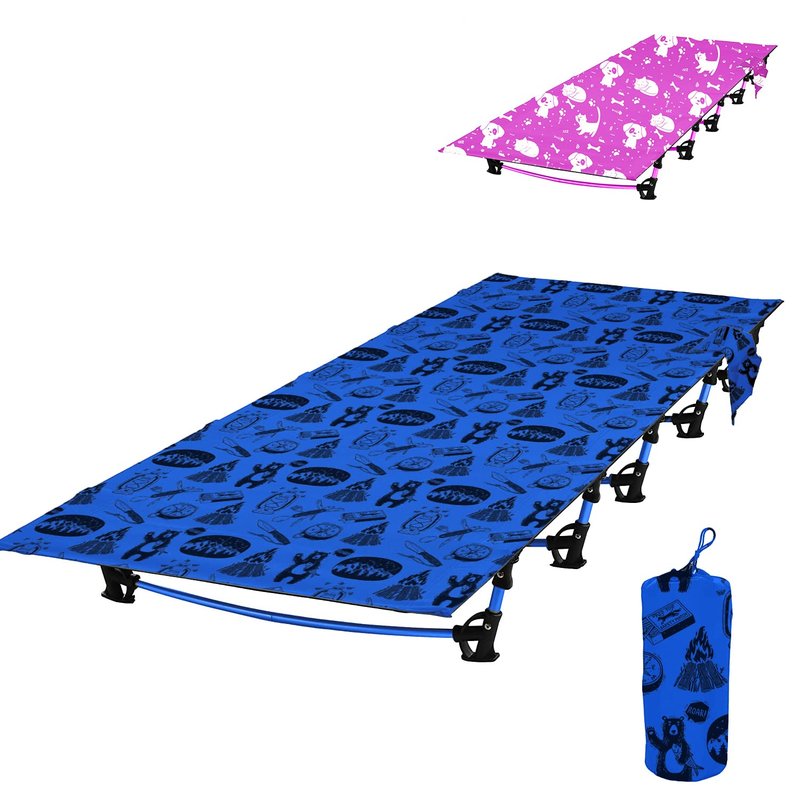 Kids Camping Cot and Toddler Travel Bed | Lightweight and Compact Cots for Sleeping | Portable Folding Cot for Toddler, Kids, Youth and Even Adults (Blue, 63" x 23.5")