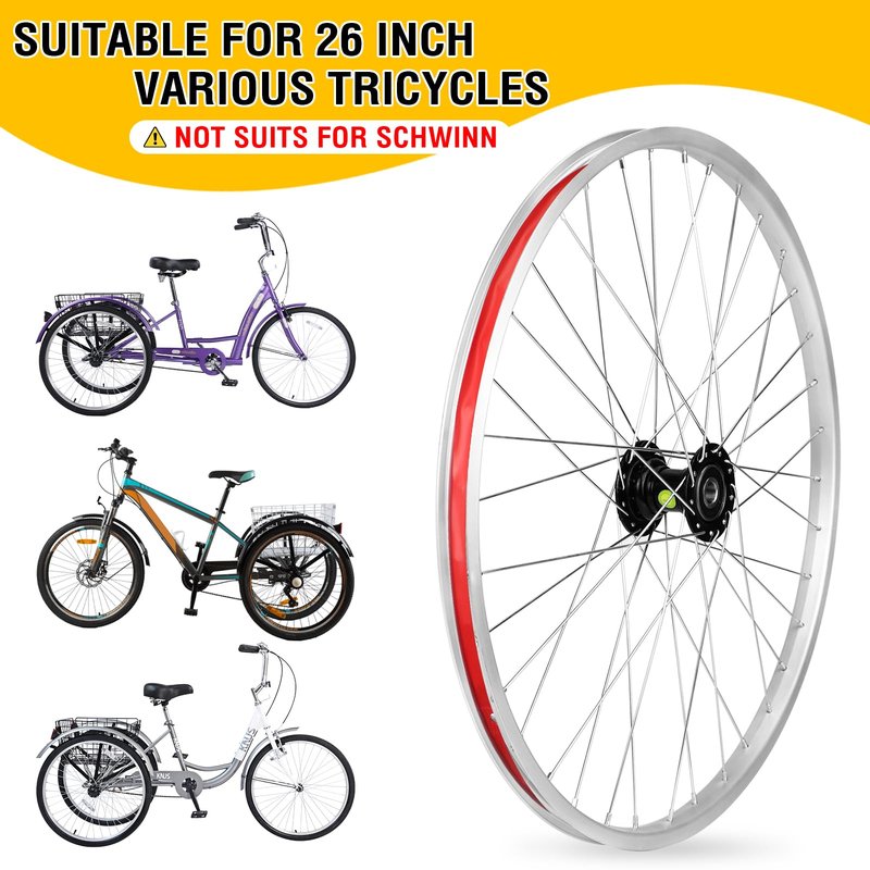 WEEROCK 26 Inch Adult Tricycle Wheelset, Single 26" Rear Left Wheelset Aluminium Alloy for 26 Inch 3 Wheel Bikes, Trikes
