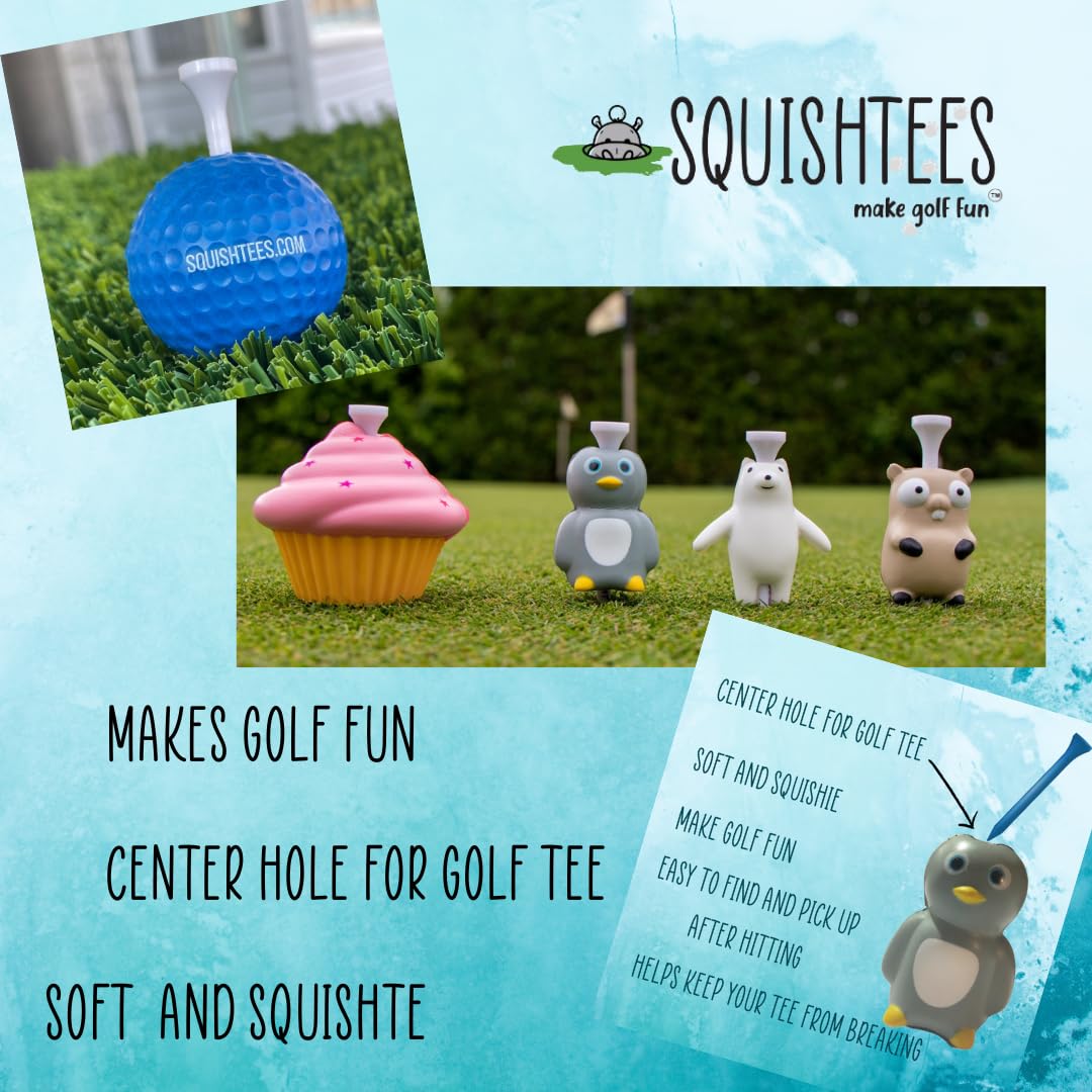 Squishtees Golf tee Variety Pack- Penguin, Polar Bear and Cupcake Foam Golf tees That Have Insertion for Traditional Golf tees. Used While Playing and Practicing Golf. Make Golf Fun!