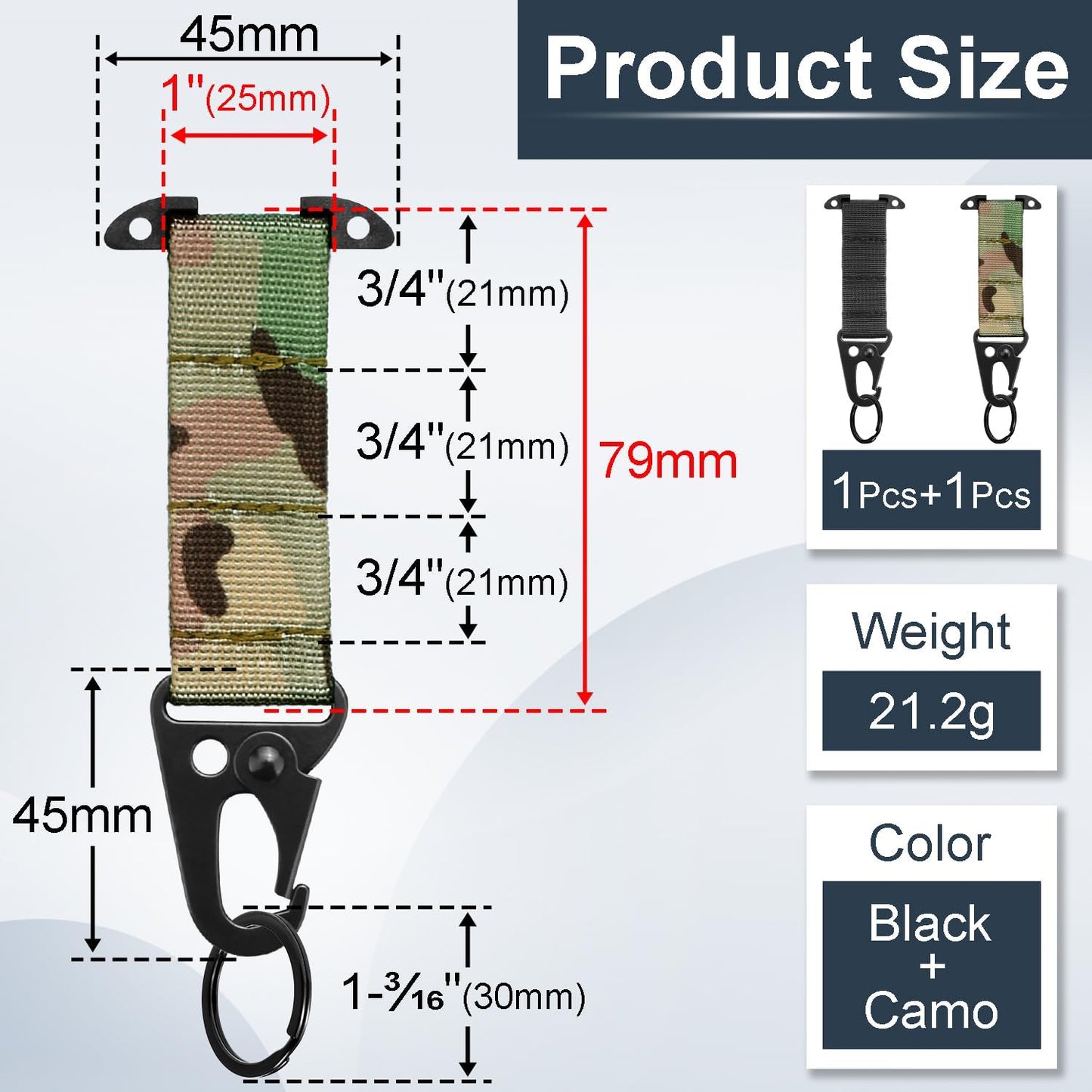 Tactical Molle Clips - 2 Pack T-Mount Key Holder Carabiner Clip for Keys & Gloves