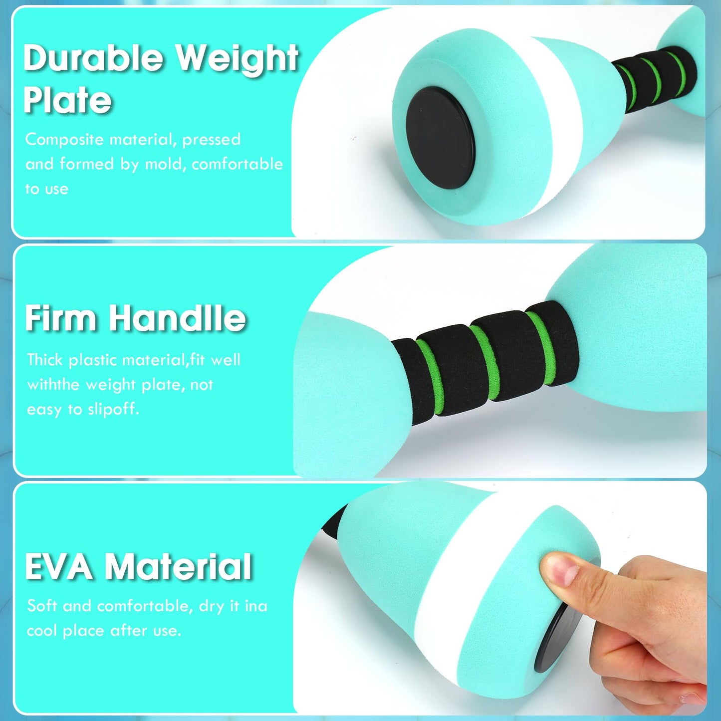 Aquatic Dumbbells, 2PCS Foam Water Weights, Aerobic Exercise Fitness Equipment Dumbbell, Dumbbells Set for Aerobics Weight Loss, Pool Fitness, Water Exercise (Cyan)