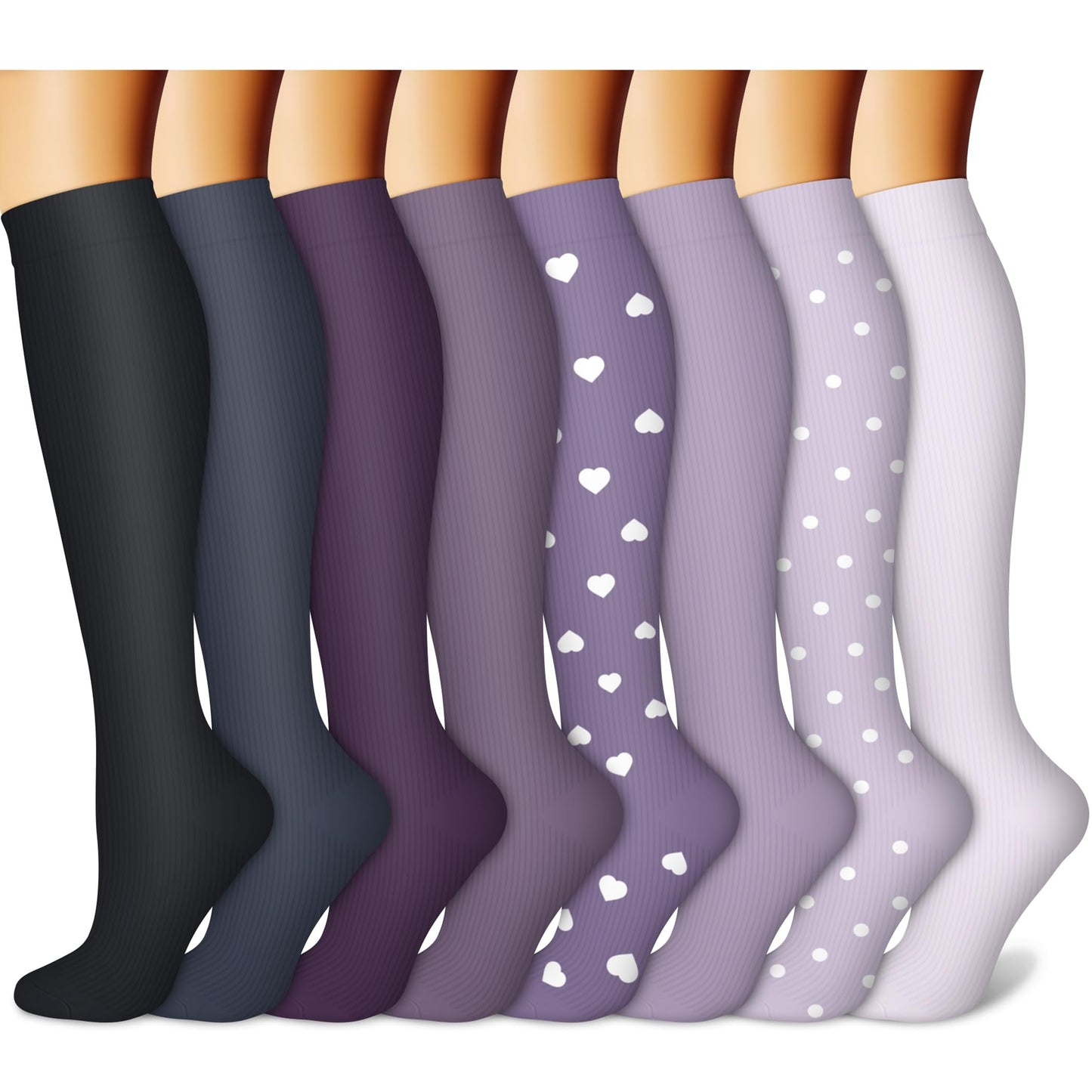 CHARMKING Compression Socks for Women & Men (8 Pairs) 15-20 mmHg Graduated Copper Support Calf Socks are Best for Pregnant, Nurses - Boost Performance, Circulation, Knee High Wide Calf(S/M, Multi 58)