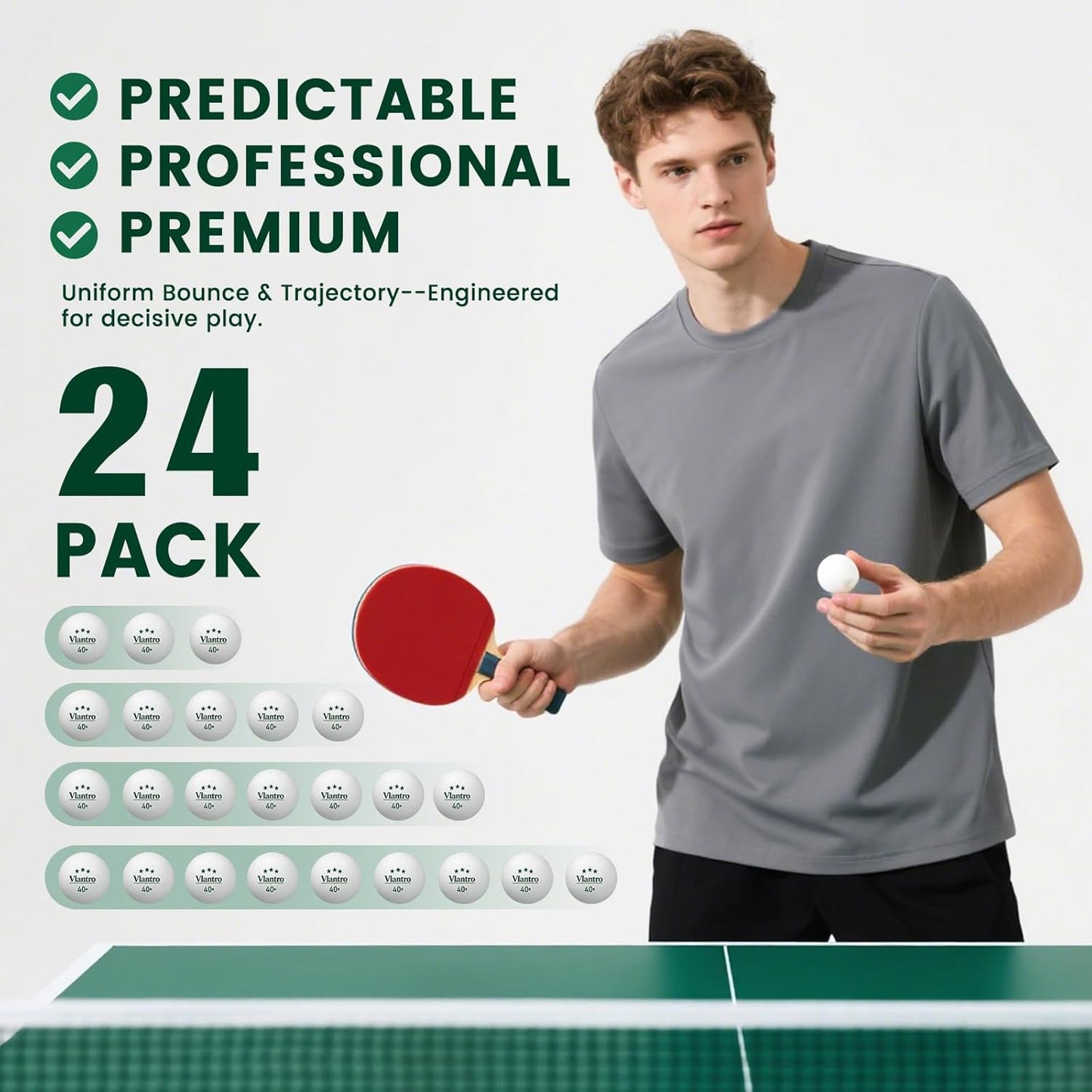 Premium 3-Star White Table Tennis Balls - 24 Pack | 40+ ABS Regulation for Competition & Training