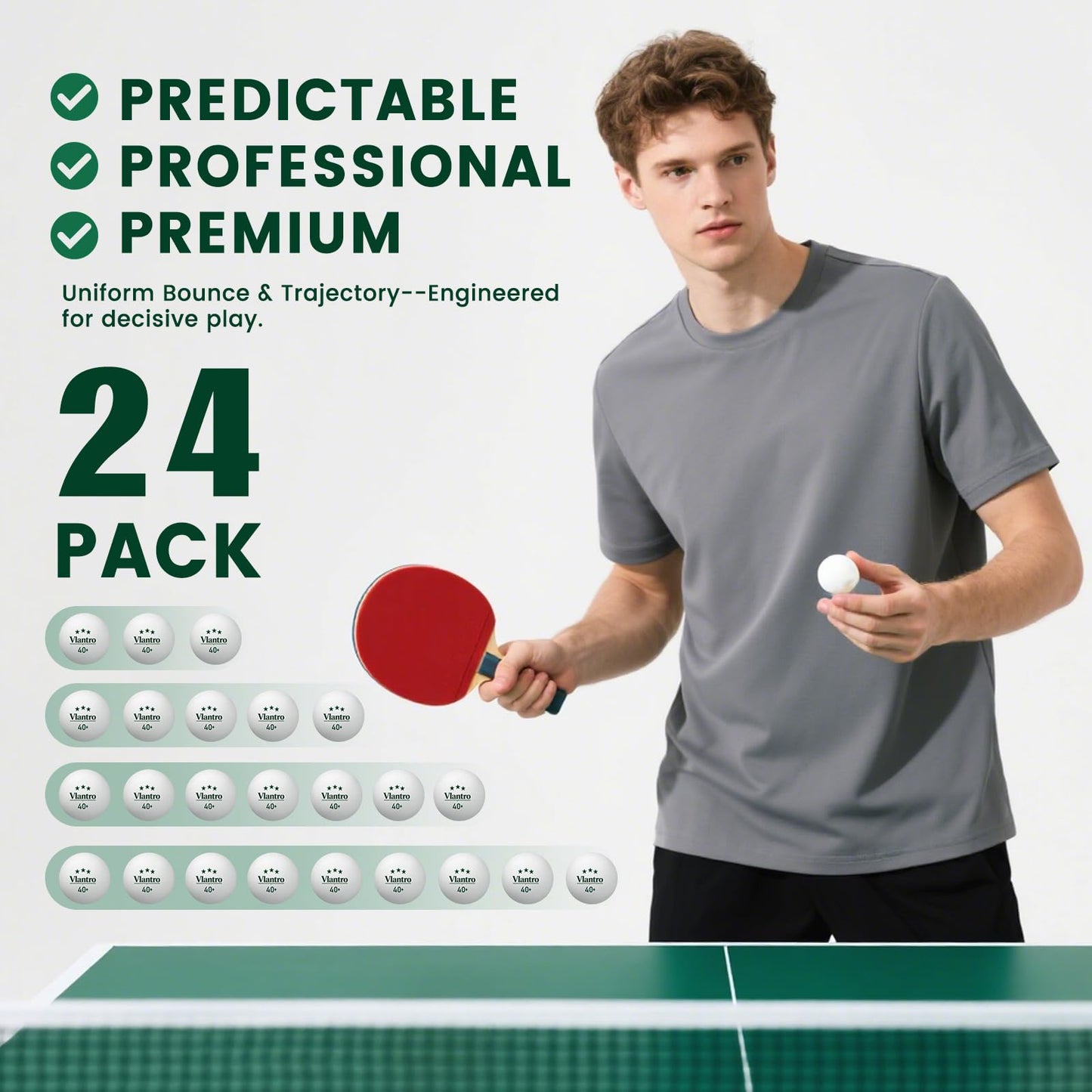 Vlantro 24 Pack 3-Star White Table Tennis Balls, Premium 40+ ABS Regulation Bulk Ping Pong Balls for Competition & Training, for Indoor/Outdoor Play