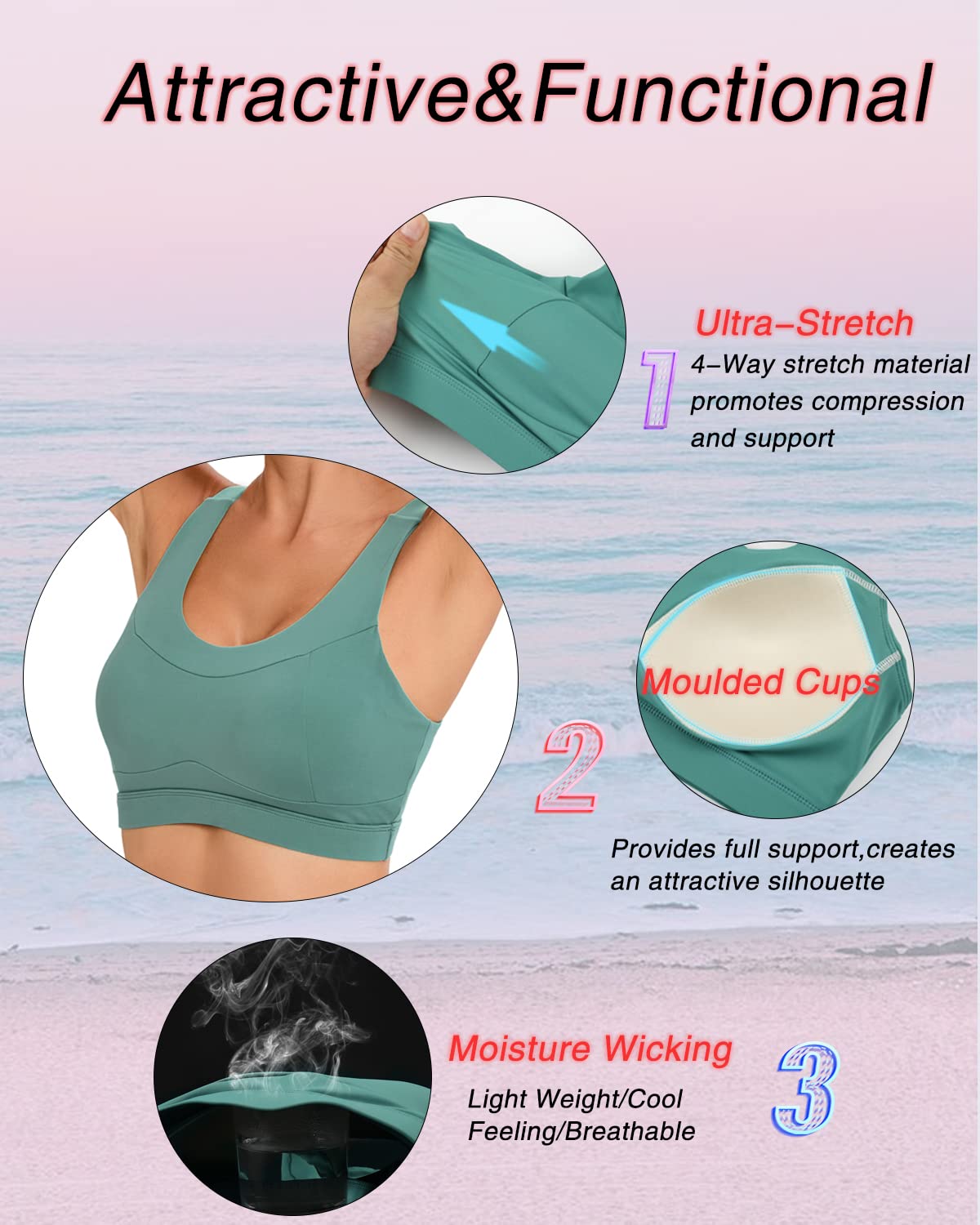 RUNNING GIRL High Impact Sports Bras for Women,Racerback Green Bra Workout Crop Tank Tops Longline Sports Bra Push up(WX2667 Dark Green 3XL)