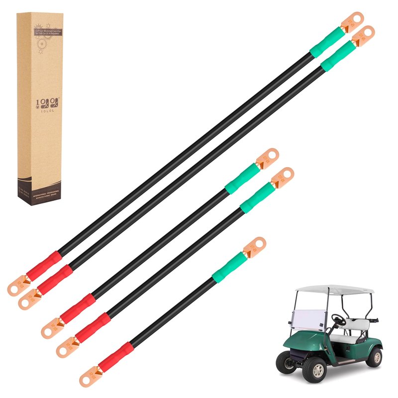10L0L Golf Cart Battery Cables Kit for EZGO TXT 1994-Up & Club Car Precedent 2008.5-Up 48V (6x8V Batteries), 25 mm² Pure Copper Wire Set of 5 PCS