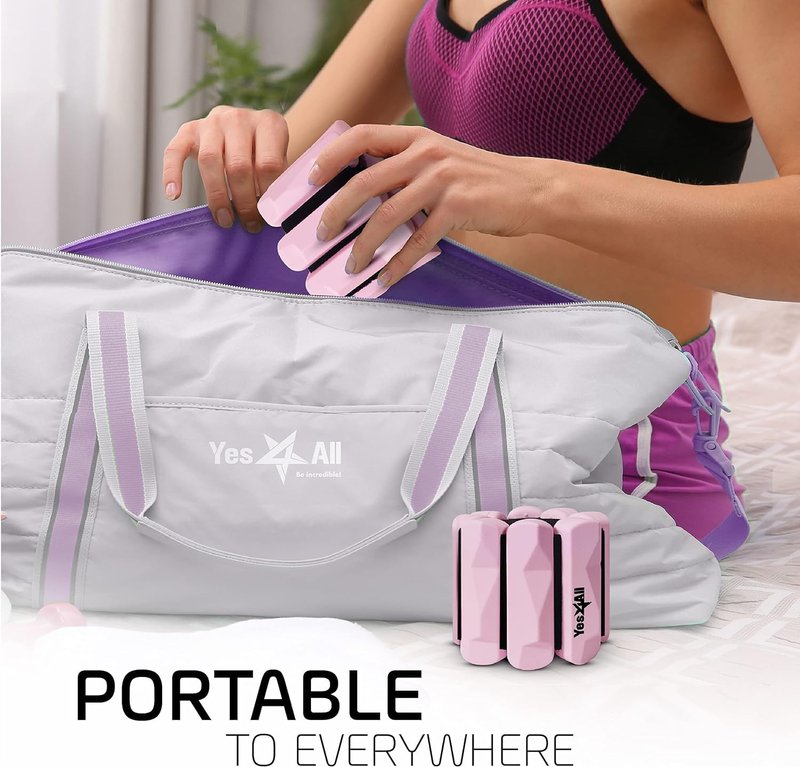 Yes4All Wrist & Ankle Weights, Adjustable Silicone Ankle weights for Women Men Home Gym Workout, Yoga, Dance, Cardio, Pilates, Aerobics, Walking and Running, Pink - (1lbs x2)