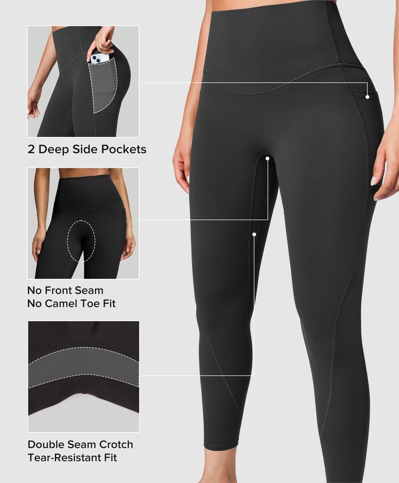 BRXL Scrunch Butt Lifting Leggings with Pockets for Women, 25" Tummy Control High Waisted No Front Seam, Compression Workout Gym Leggings Black