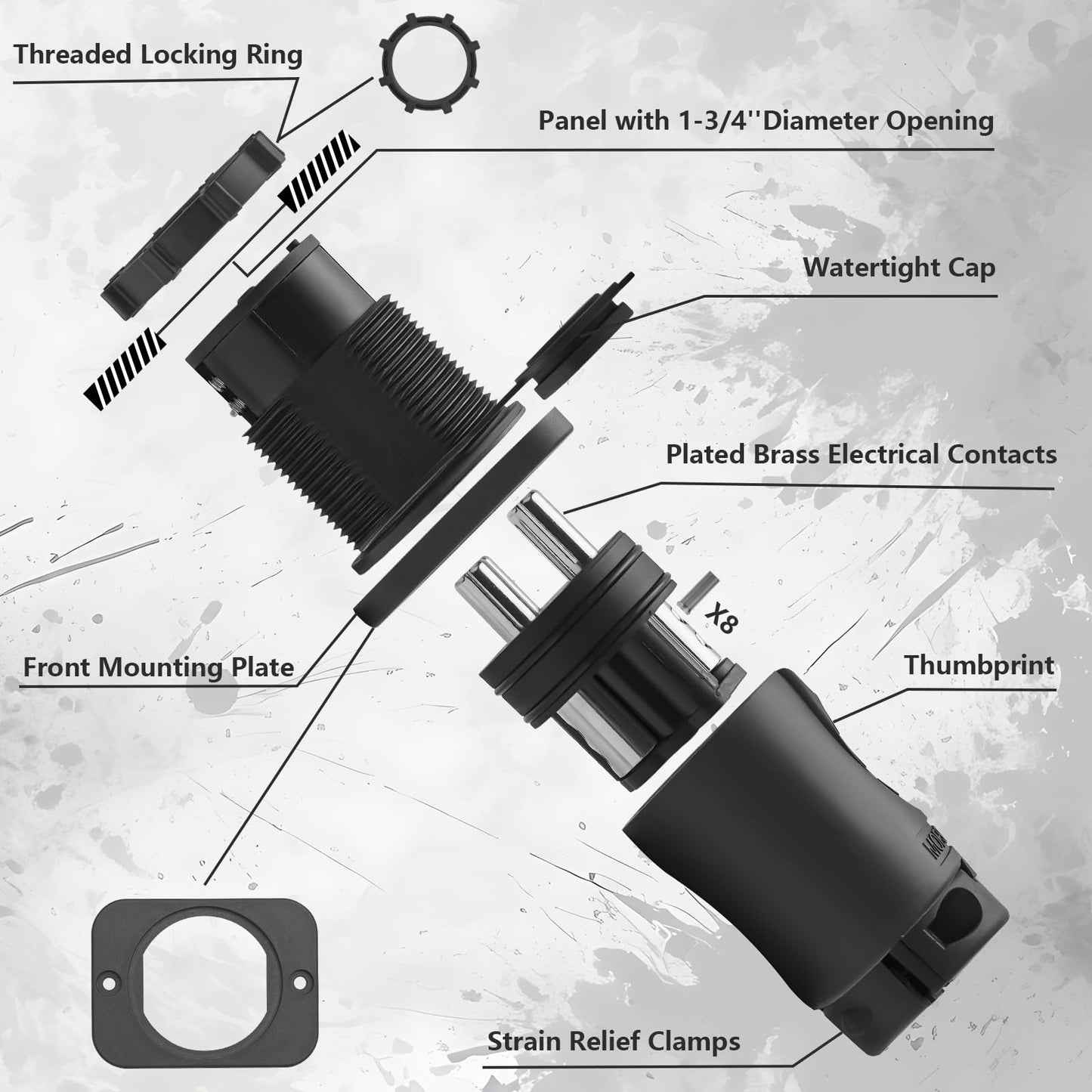 Moestoont 70A Trolling Motor Plug for 2 or 3 Wire 12-48V Systems Compatible with Minn Kota Marine Boat, Watertight Heavy Duty Electrical Power Connector Black