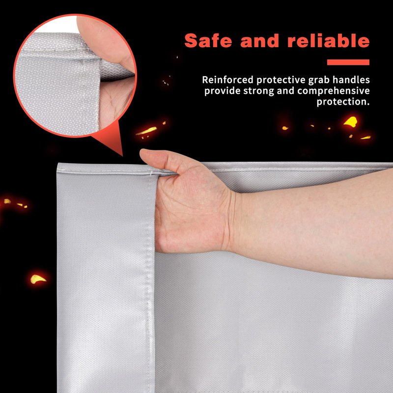 Utypee Emergency Fireproof Cloak with Hood – Silver Silicone Coated Fiberglass Fire Blanket, 59 x 63 Inches, Heat Resistant Safety Cover for Escape- fire Retardant Blanket - fire Extinguisher