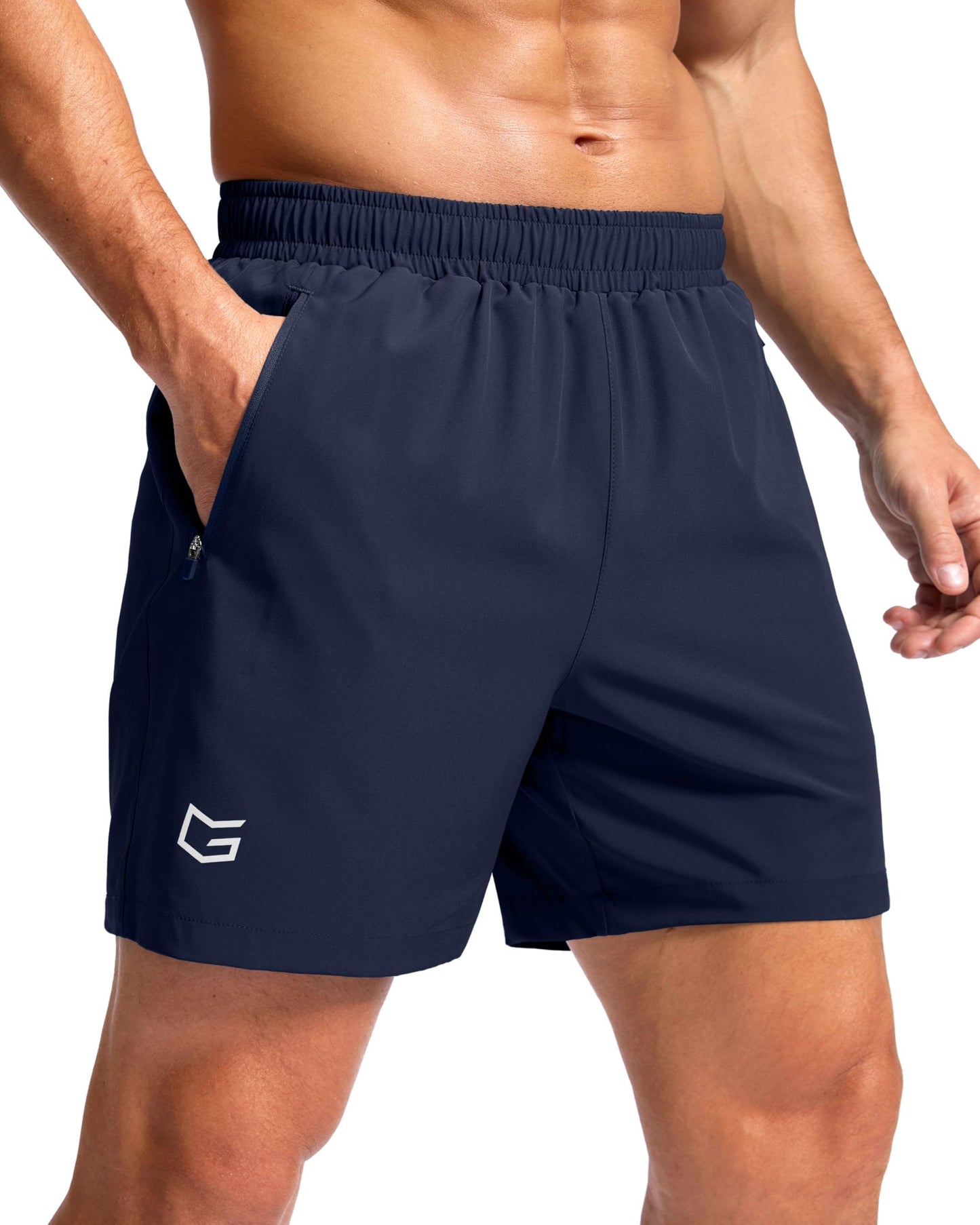 G Gradual Men's Athletic Running Shorts with Zipper Pockets Quick Dry 7"/ 5"/ 9" Workout Gym Shorts for Basketball Hiking(Navy,5M)