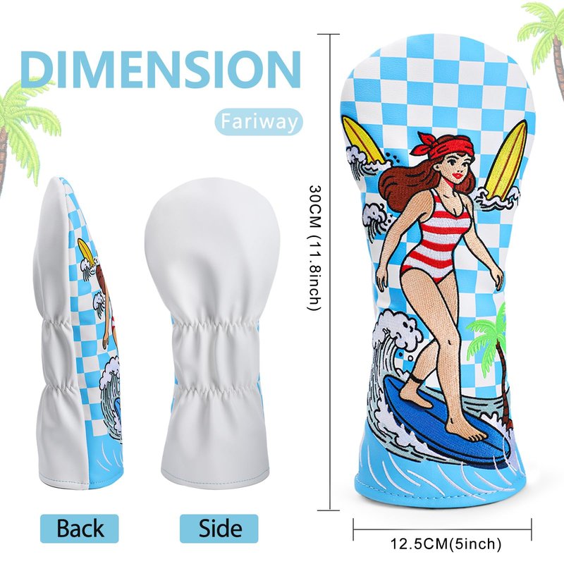 brdejc Golf Club Cover Surf Girl Embroidery Driver Covers Fariway Wood Headcover Hybrid Covers Leather Golf Headcovers for Most Brand(for Fariway Wood)