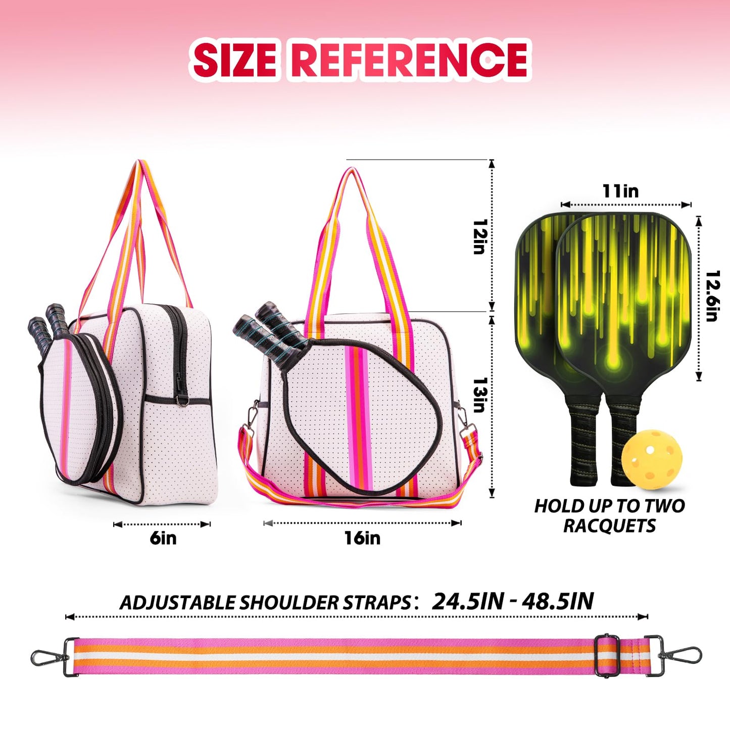 MANUEKLEAR Crossbody Sling PickleballBag Tote, Pickleball Bags for Women and Men, Pickleball Bags for Ladies (Clean Pink)