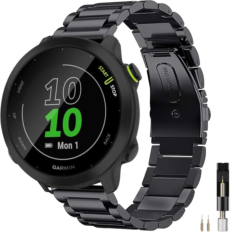 Miimall Business Band for Garmin Vivoactive 6/5/3, Forerunner 55/165/570 42mm, Venu Sq/2 Plus, 20mm Men Metal Bracelet Stainless Steel Strap for Vivomove Sport/Trend, Approach S12/S50/S42/S44(Black)