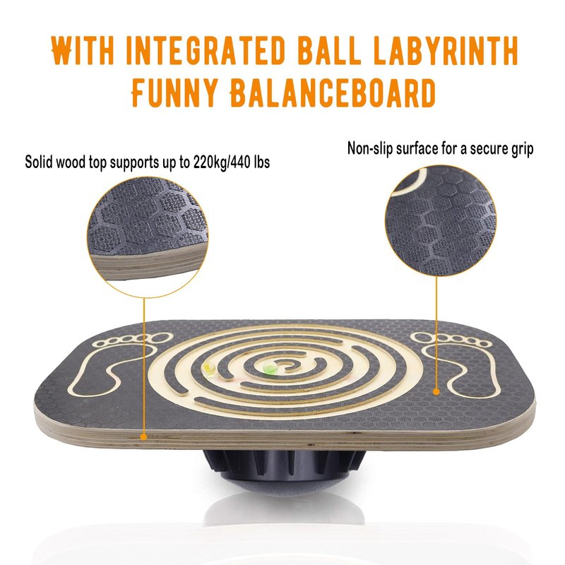 Wooden Balance Board Maze, Wobble Balance Board for Kids and Adults, for Core Strength Training, Leg Workout, Physical Therapy, Fitness, Skateboarding with Labyrinth