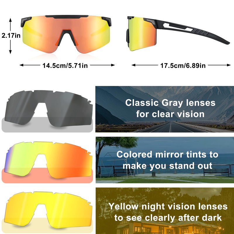 COSMOING Sport Sunglasses for Men Women, Lightweight Cycling Sun Glasses with UV400 Protection for Cycling Running Fishing Driving