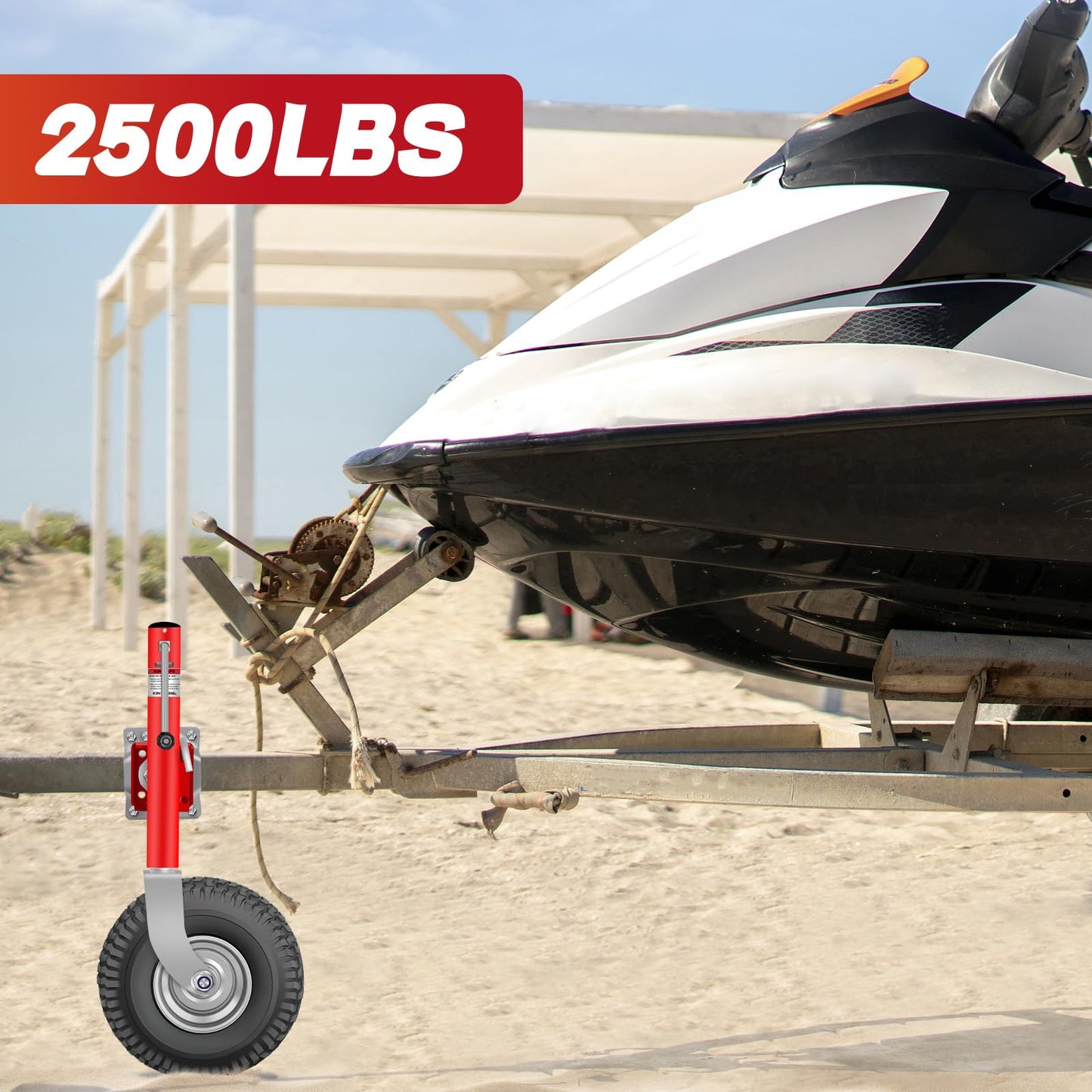 Beach Boat Trailer Jack 2500 lbs Capacity with 13.3" Wheels-Heavy Duty for 10.2" Lift-RV Boat Trailer Bolt-On Swivel Tongue Jack（Red）