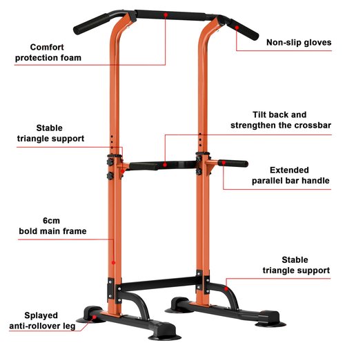SogesHome Power Tower Pull Up Bar and Dip Station Adjustable Height Dip Stand Multi-Functional Strength Training Fitness Workout Station, Orange