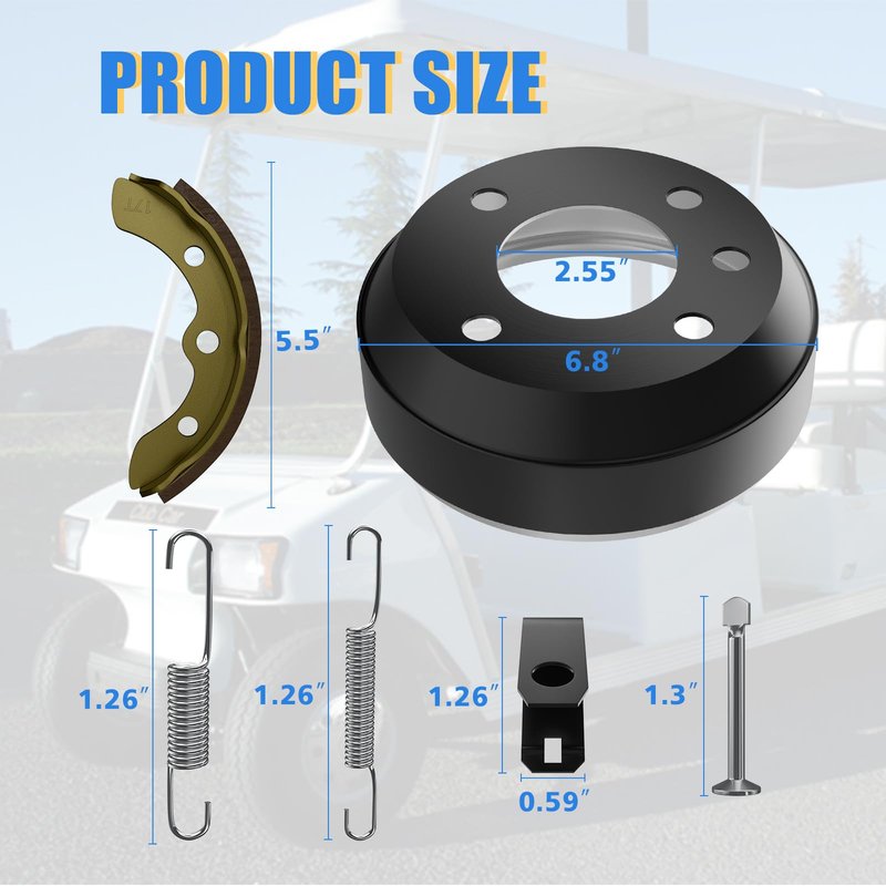 CartClan Golf Cart Brake Drums/Hub & Brake Shoes Spring Kit Suitable for Golf Cart Club Car DS 1981-1994, Replacement Part OEM#: 1011137, 101816301, 101146302