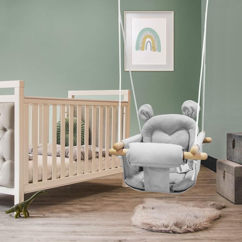 Baby Swing - Canvas Infant Swing for Indoor & Outdoor Use | Secure Wooden Hanging Seat for Toddlers