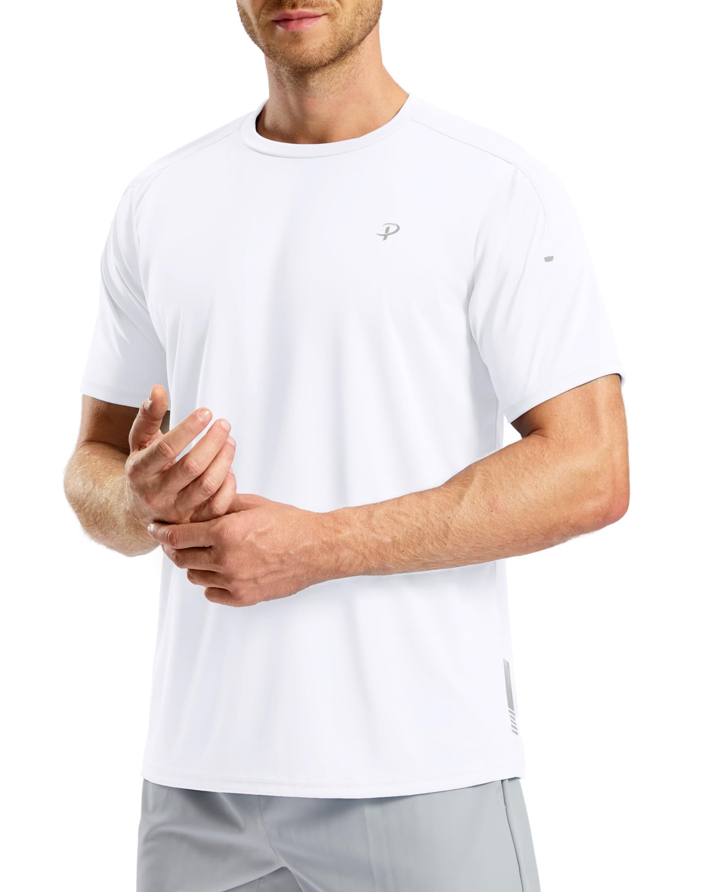 Pudolla Men's Workout Running T-Shirts Lightweight Quick Dry Athletic Gym Shirts for Men Short Sleeve Sport Tee Tops(White Large)