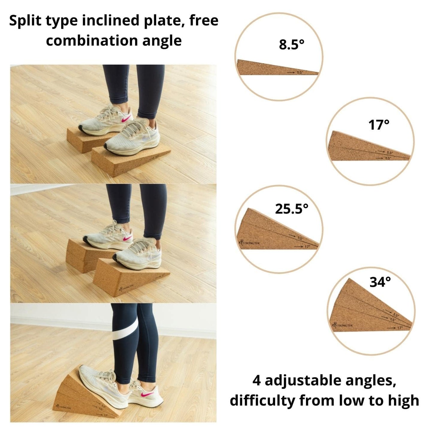 StrongTek Squat Wedge Slant Board with Adjustable Angles for Stretching, Foot Pain Relief, Squats, & Rehabilitation – Durable, Lightweight, Perfect for Physical Therapy & Flexibility