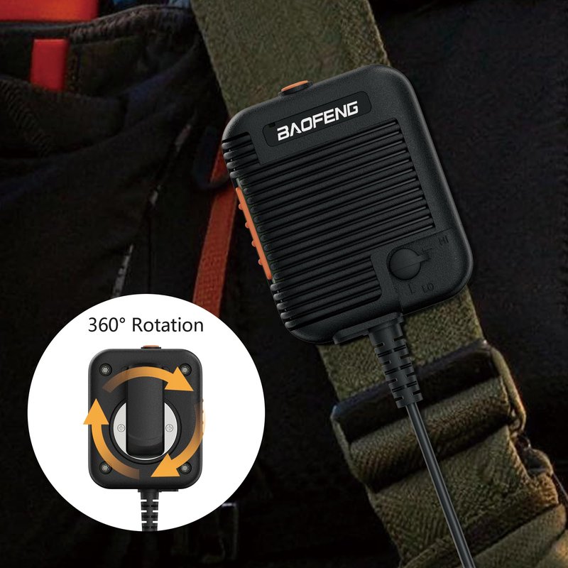 BAOFENG UV-5R Tactical Speaker Microphone Volume Adjustable Handheld for GMRS 5RM Ham Radio DM-32 UV-17H GPS Walkie Talkie (Black)