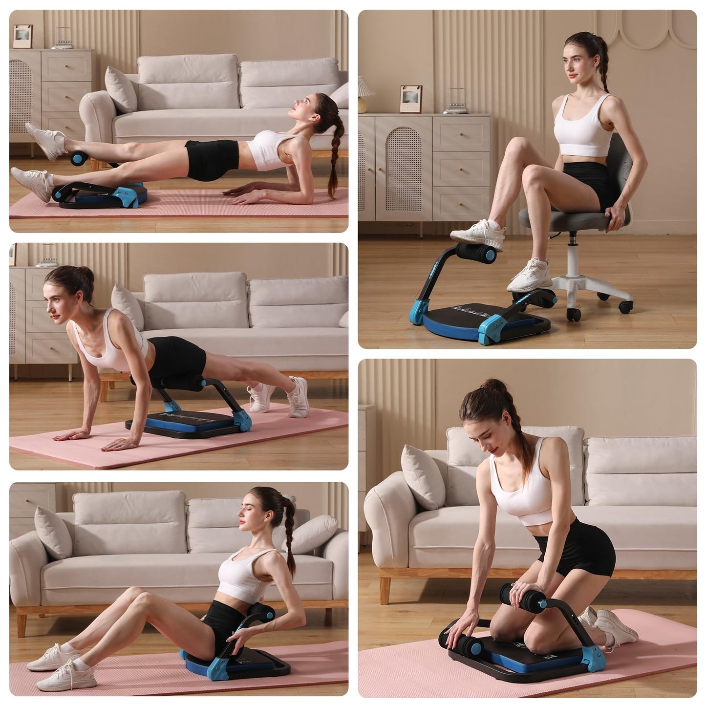 OKNETP Abdominal Trainer Machine with Resistance Bands - 3 Levels Adjustable Sit-Up Exercise Equipment for Home Gym, Core & Full Body Workout (Blue)