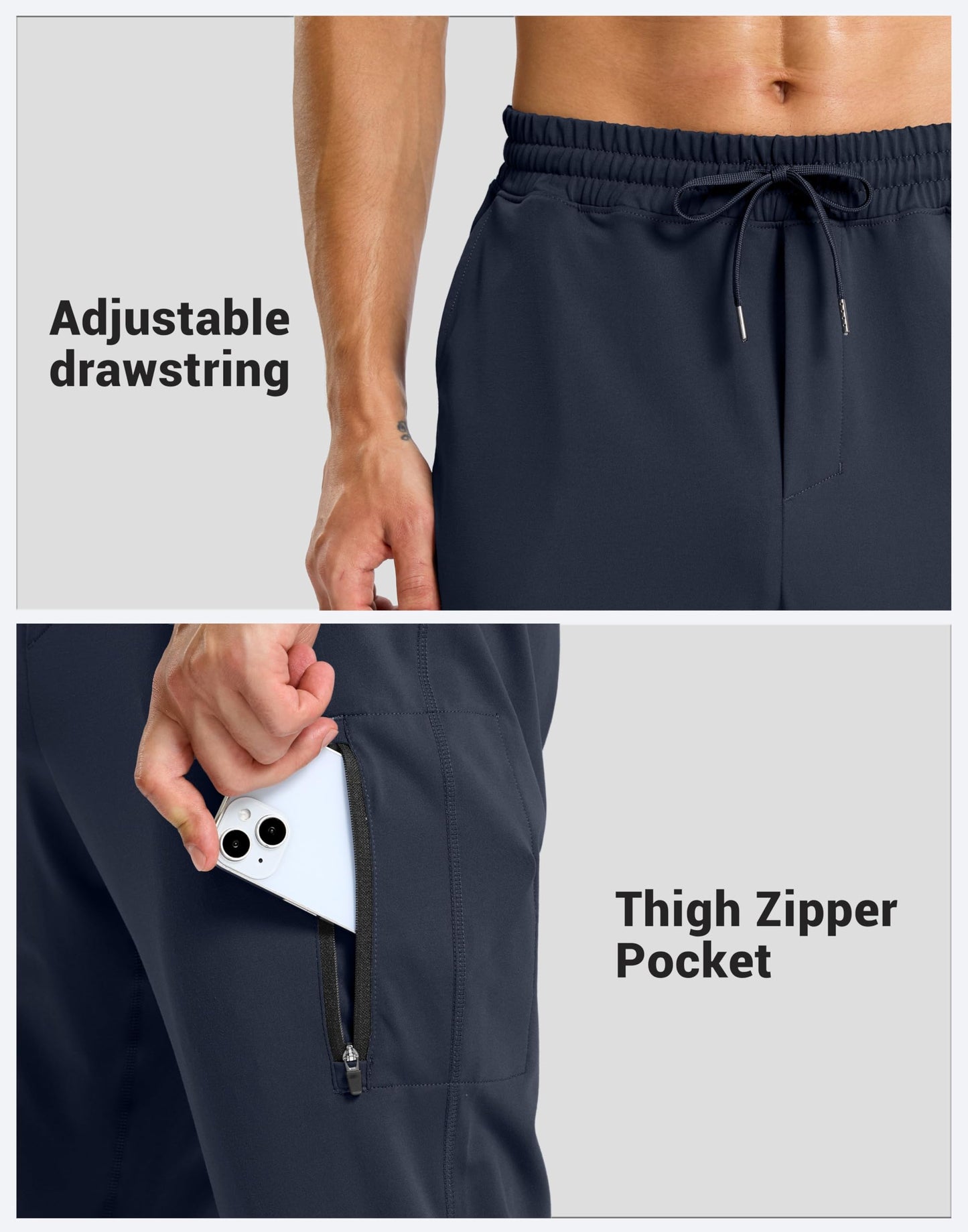 G Gradual Men's Joggers with Zipper Pockets Athletic Workout Running Track Pants Stretch Gym Sweatpants for Men(Navy,L)