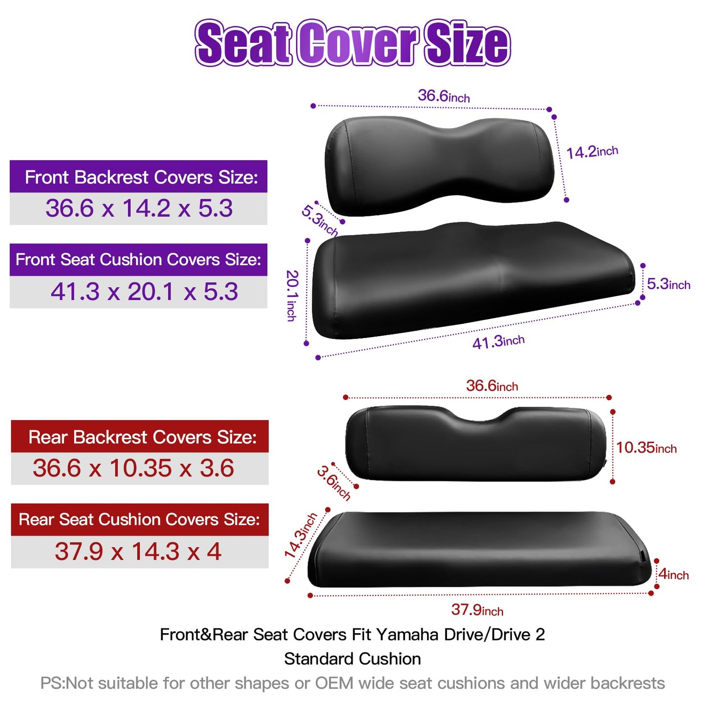 PZWLI 4PCS Golf Cart Seat Covers Kit,Front and Rear Seat Cover for Club Car Precedent Standard Cushion,Smooth and Simple Style, Waterproof Replacement Seat Cover(Black)