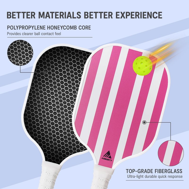 AOBORTY Pickleball Paddles 4 Pack - USAPA Light Graphite Premium Rackets Fiber Face & Polymer Honeycomb Core Pickleball Set with 6 Outdoor Indoor Balls Including Portable Carry Bag