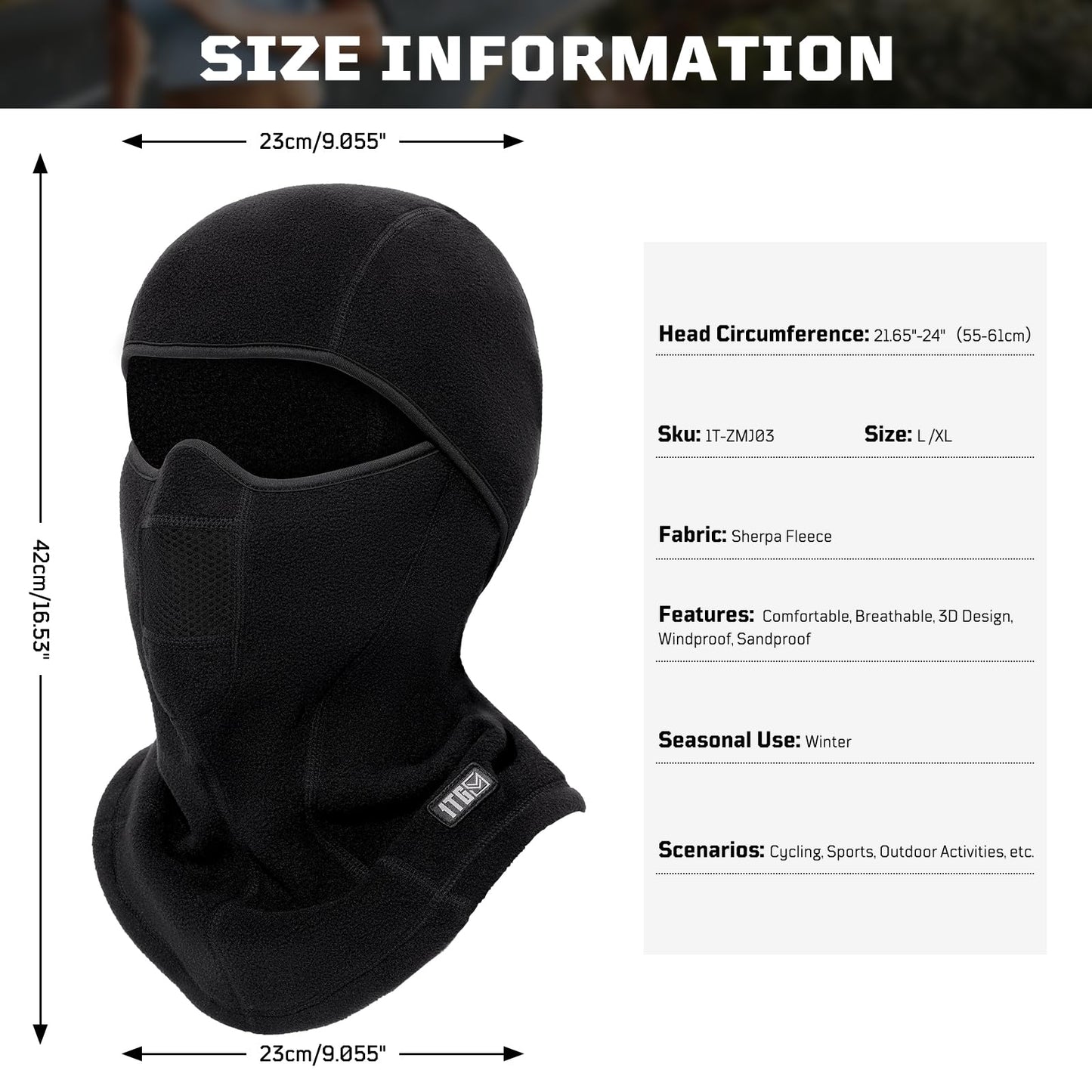 1TG Tactical Winter Balaclava Mask - Thermal Windproof Face Cover for Men & Women - Neck Gaiter for Skiing, Motorcycle Riding