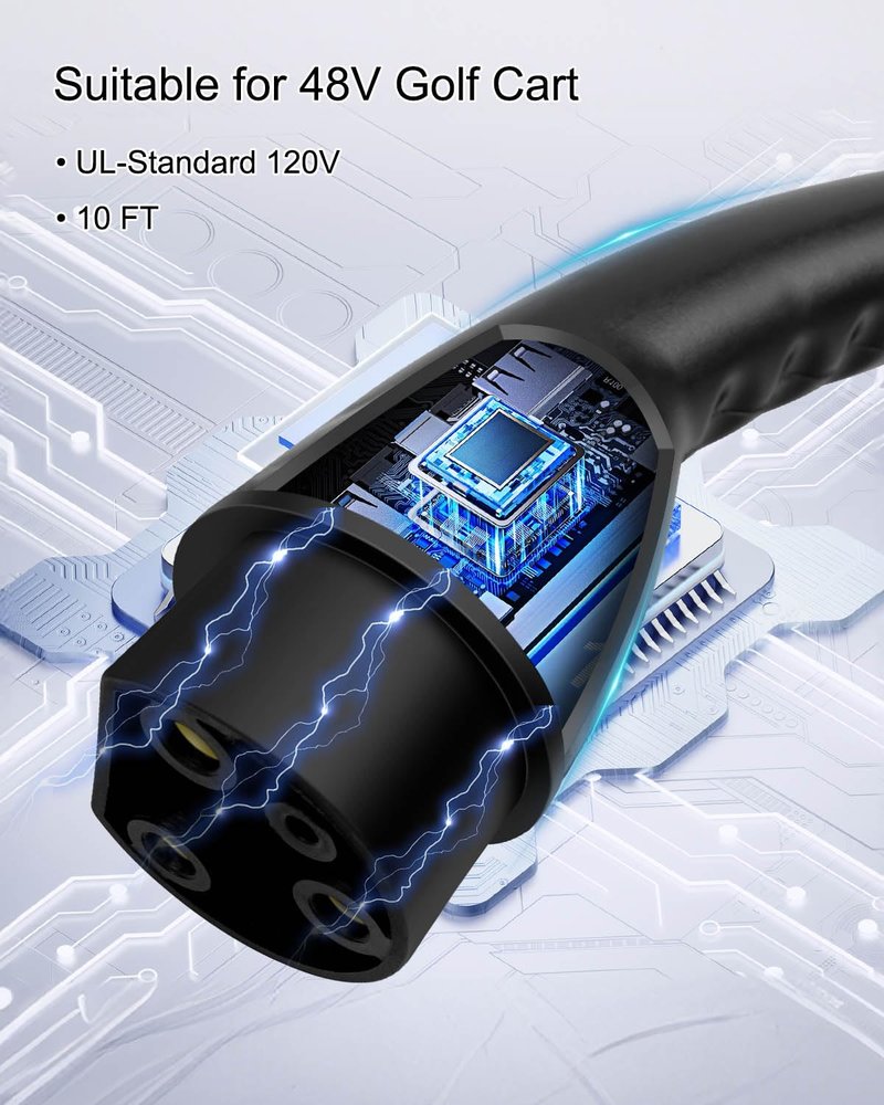Charging Power Cord Assembly Fits for Evolution EV ICON EV Models Replaces 2.04.0620, 120V Golf Cart Charger Power Cord